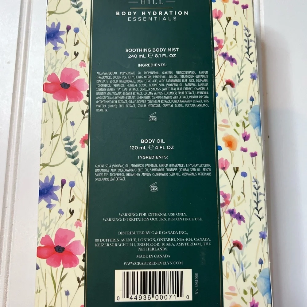 Crabtree & Evelyn Summer Hill Soothing Body Mist & Body Oil Set Hydration 1606 - Picture 2 of 2